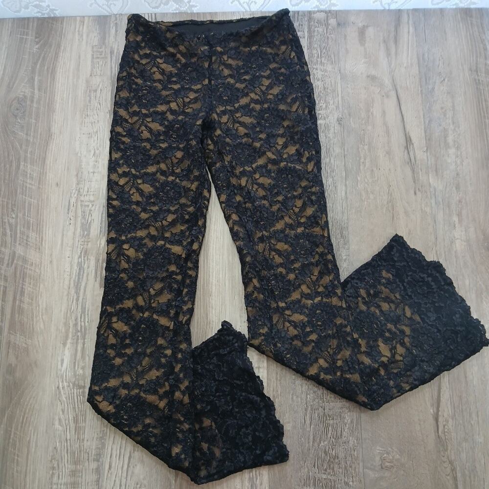 Y2K Vintage Flare Lace Pants Stretch Scalloped Goth Chic Romance Linda Leal Sz S